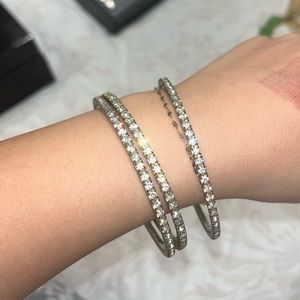 Gold and diamond stacked bracelets